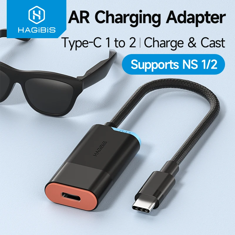Adaptador de Carregamento USB-C para Óculos AR Hagibis, Conversor de Carregamento e Entretenimento 100W PD USB C HUB para Switch 1/2 Rokid/Xreal/RayNeo Air