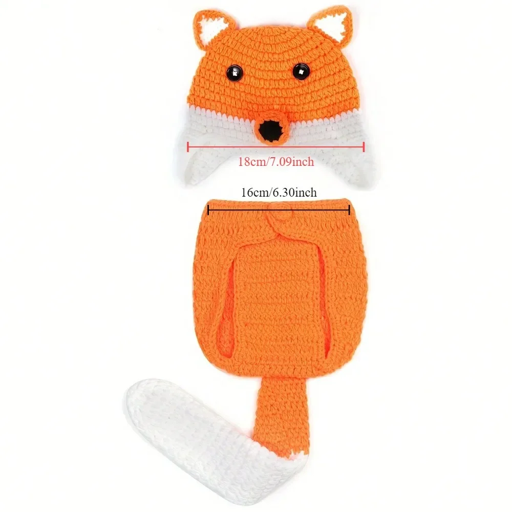 Animal Style Newborn Baby Crochet Knitted Fox Costumes Baby Photography Props Handmade Photo Outfit Baby Session Clothes