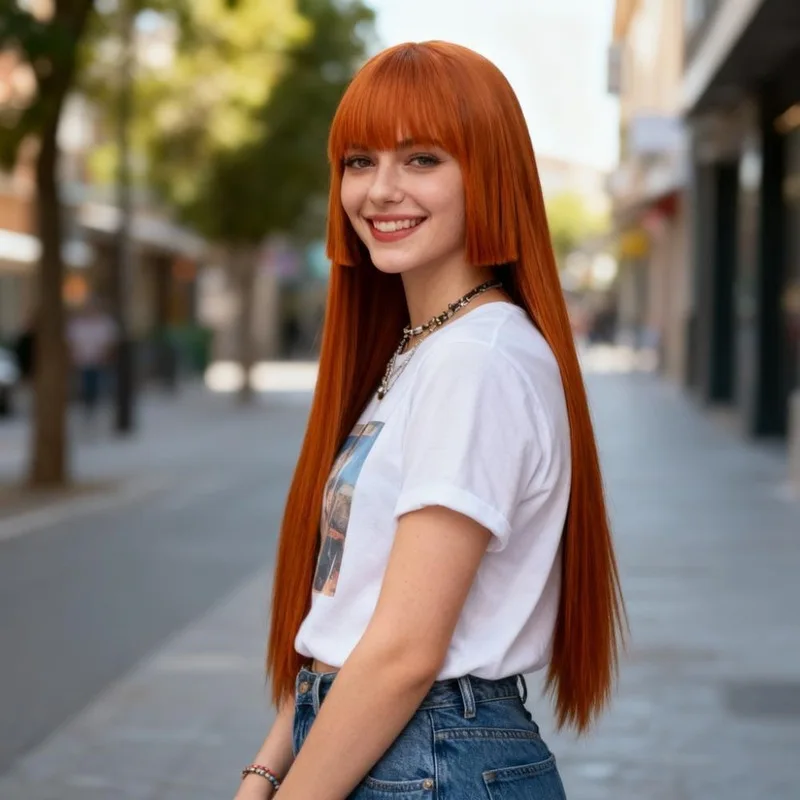 Fashion Air Bangs Long Straight Hair Women'S Wig Outdoor Travel Party Cosplay Simulation Head-Mounted Synthetic Wig Headgear