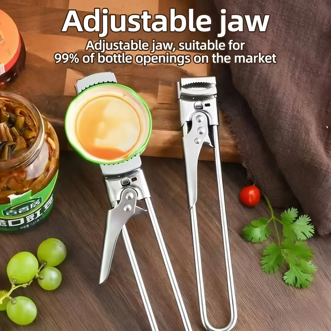 1pc Multi-Function Bottle & Can Opener, Adjustable Easy-Grip Manual Tool, Durable Stainless Steel, No Power Required, Ideal for