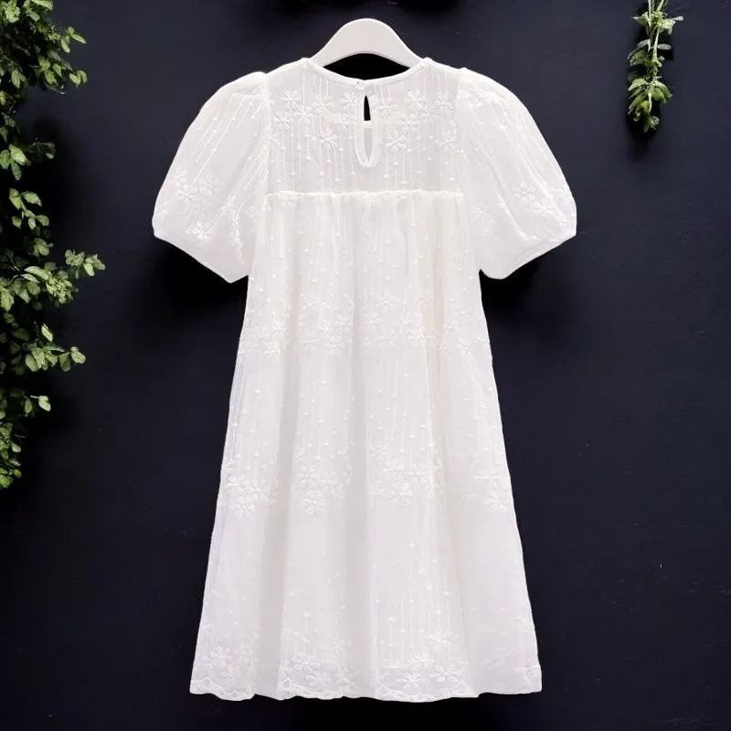 Baby Girl White Lace Dress for Kids Summer Outfits Chiffon Short Sleeve Teenagers Costumes Princess Girls Clothes 5 7 9 11 Years