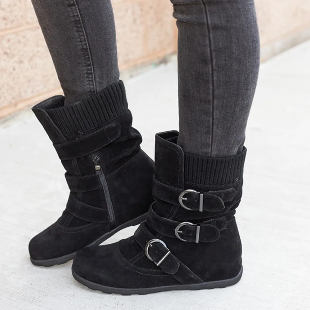 Wide Calf Boots for Women Size 11w Wedge Boots for Women Knee High Wide Calf Boots for Women Wide Calf Heels Buckle Lace Knitted