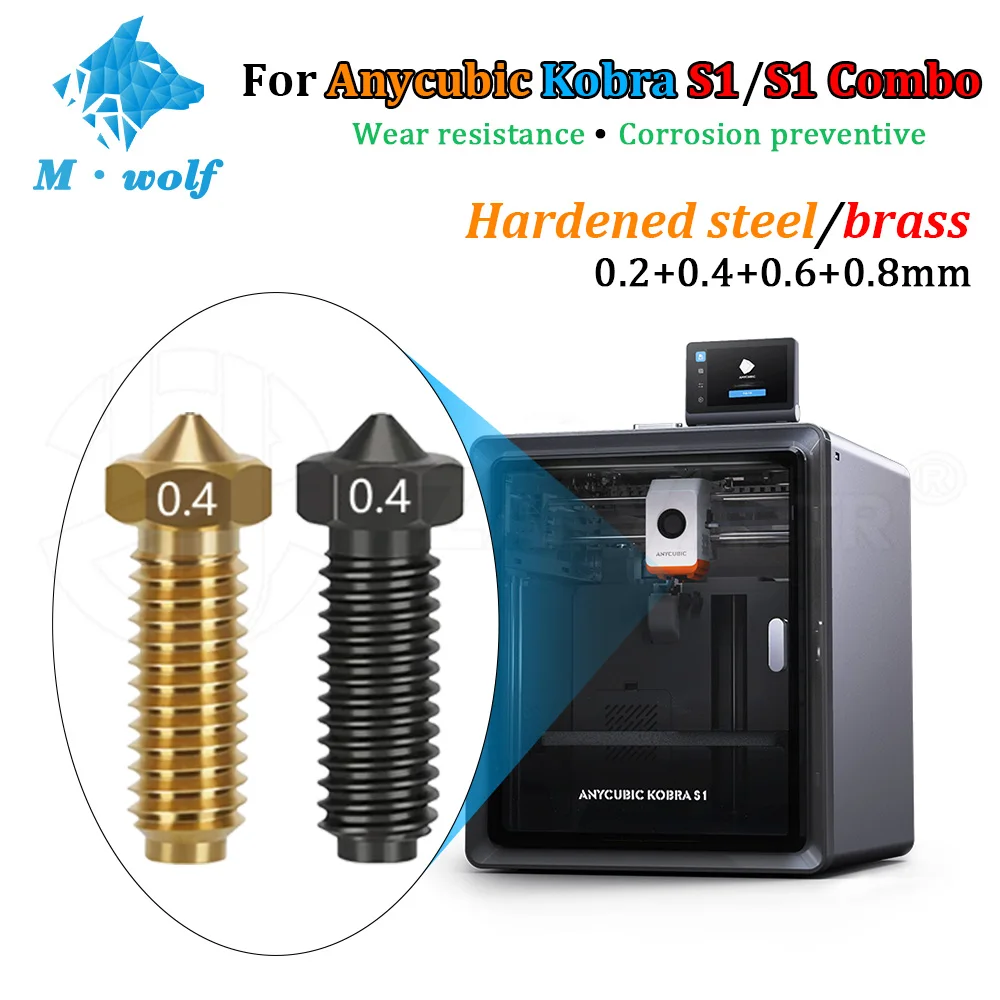 

Для Anycubic Kobra S1/S1 Combo Hotend сопла твердость латунь 0,2 мм 0,4 мм 0,6 мм 0,8 мм металлическое сопло 3d принтер запасные части