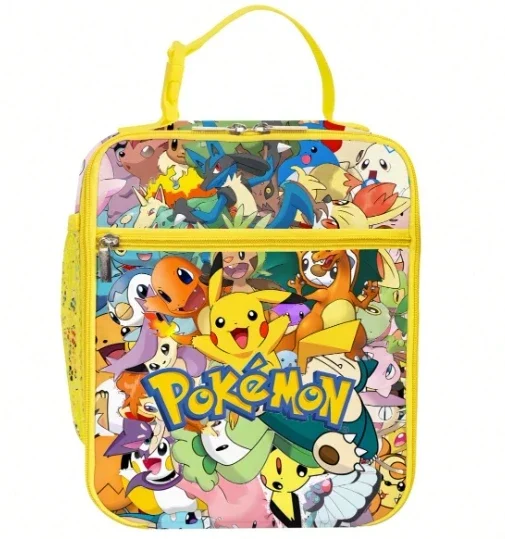 Caliente Pikachu Pokemon estudiante Pikachu impresión completa bolsa de comida de mano estudiantes de secundaria Anime Kawaii Mochila de dibujos animados