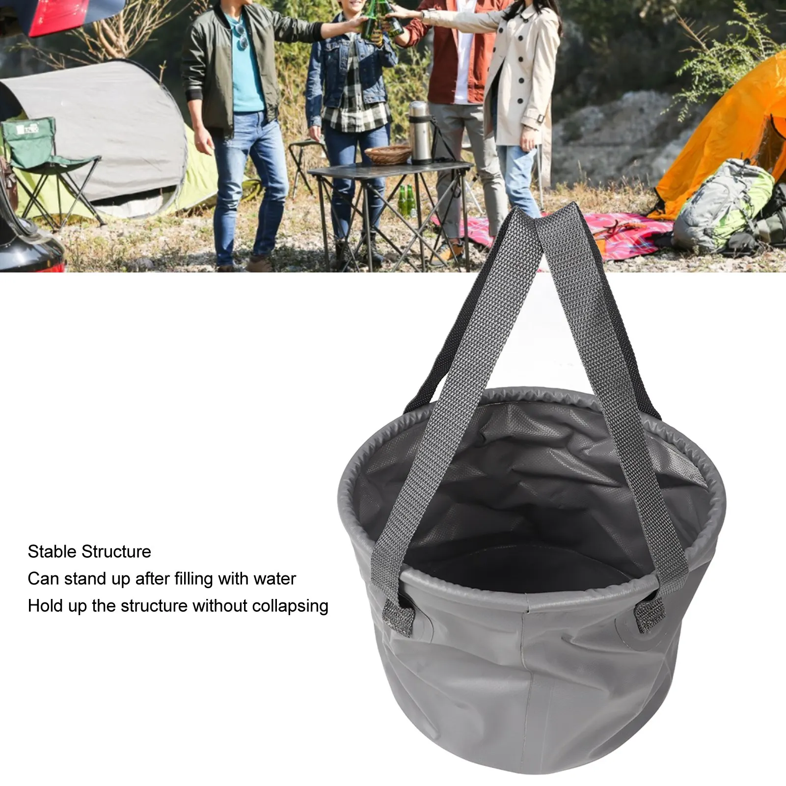 

10L/20L Collapsible Bucket, Thickened Large Capacity Portable Folding Water Container with Handle for Camping Fishing Gray