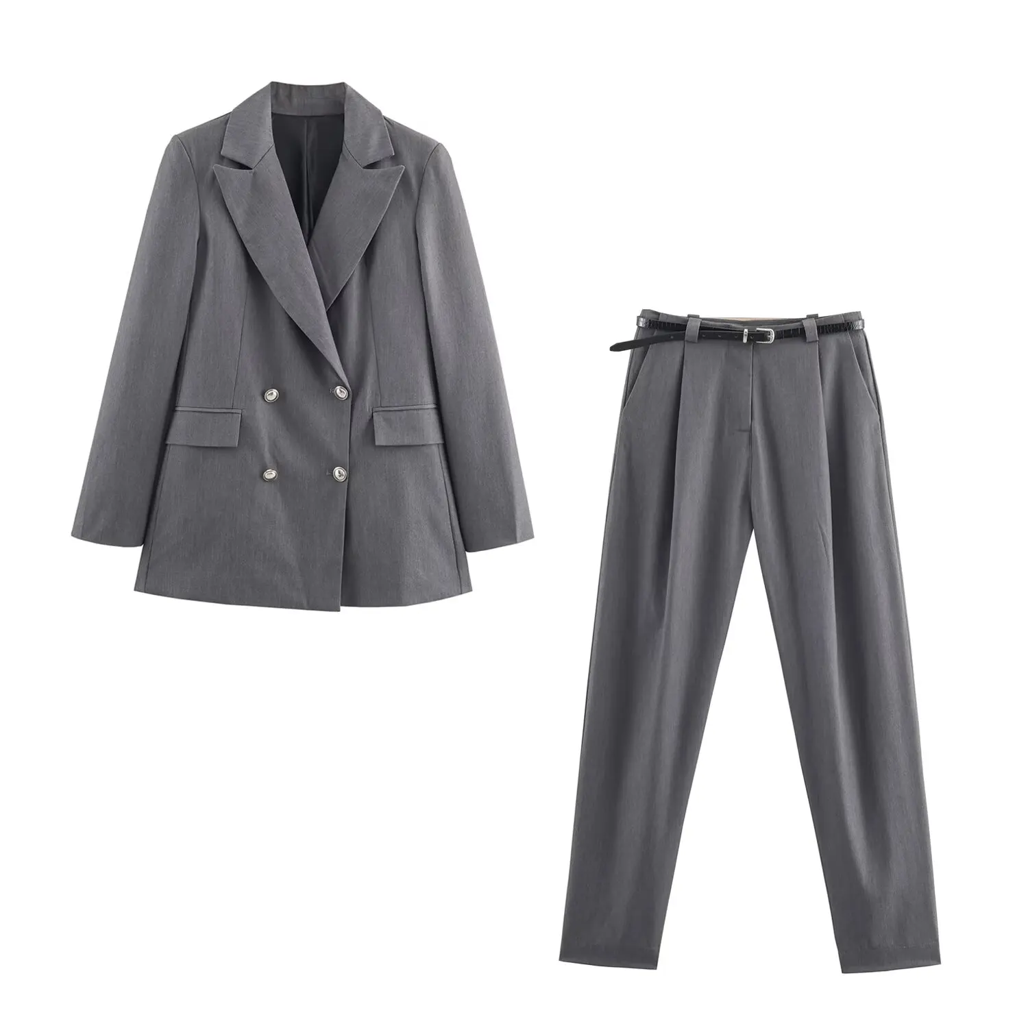 

Women's Suit Trouser Set 2025 New Arrival Fashionable Double-Breasted Blazer with Belted Pants
