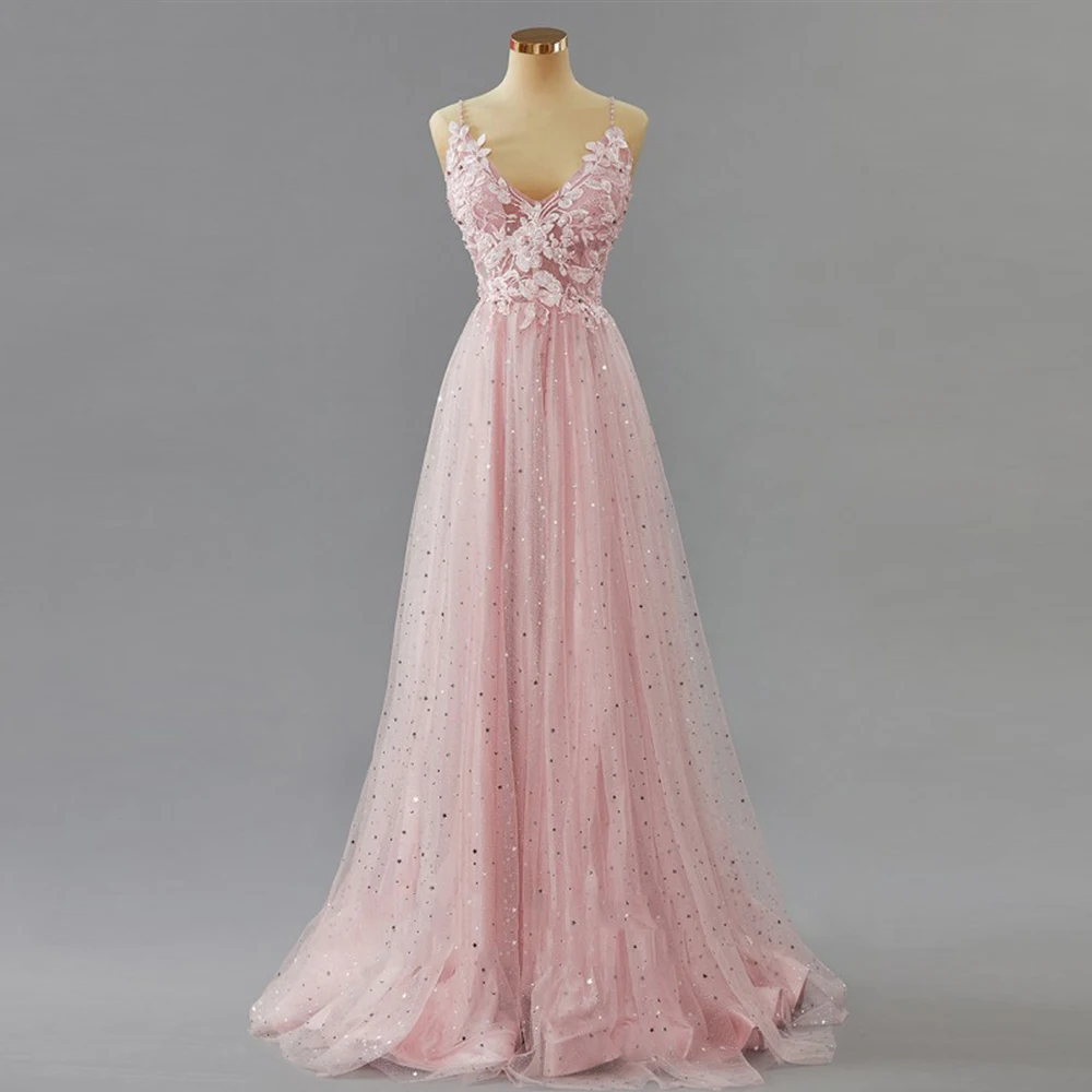 فساتين سهرة وردية بدون حمالات للنساء 2025 فساتين حفلات مخصصة بدون أكمام مع زينة جديدة من التل الناعم رداء De Soirée 2026