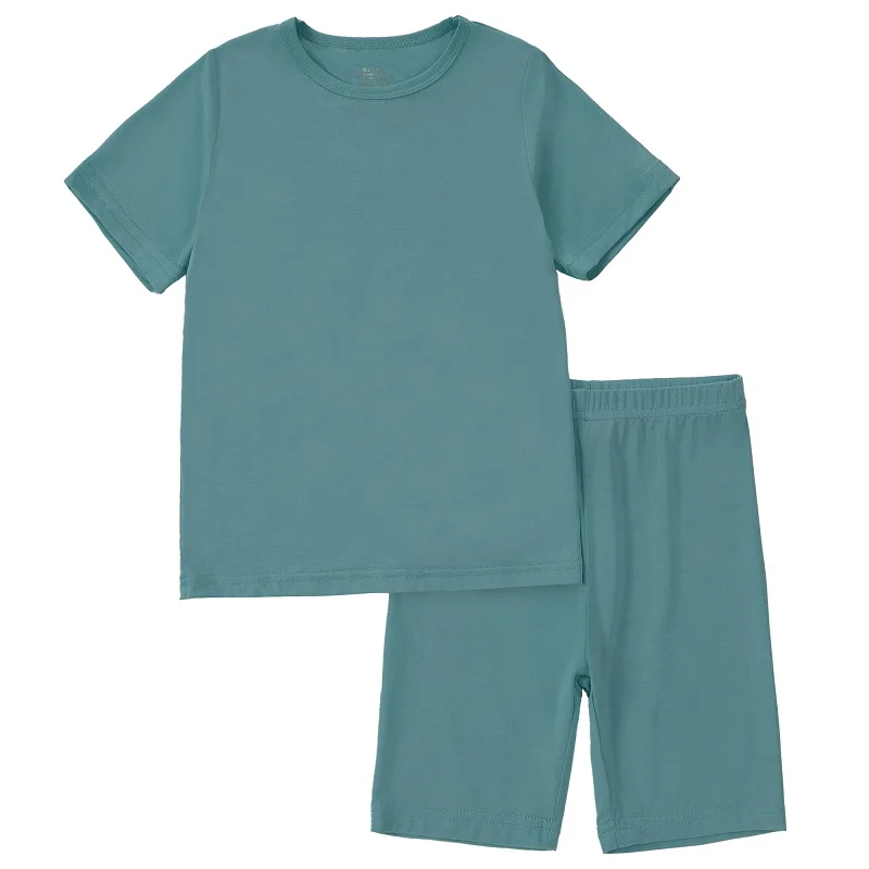 MICHLEY Grüner Bambus-Kinderpyjama, Kurzarm-Schlafanzug 2-8 Jahre, Weiches Oberteil und Shorts, Lässiges Outfit, Geschenk für Jungen und Mädchen