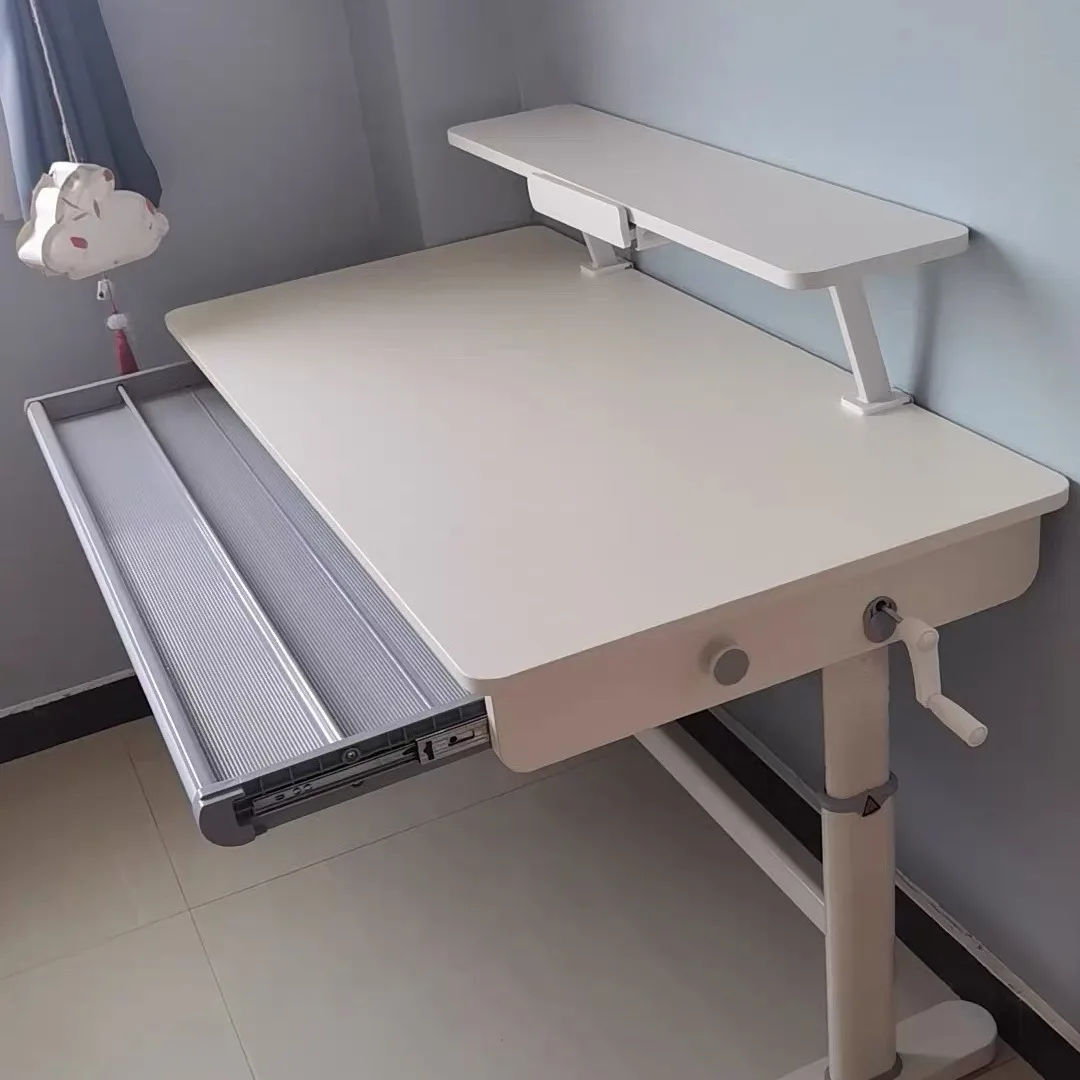 Grande mesa branca de madeira maciça mesa de estudo infantil estudante escrita em casa pode ser levantada e inclinada