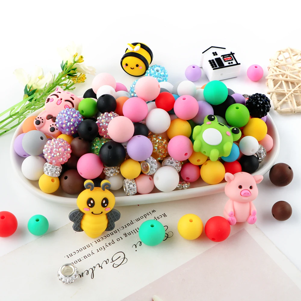 Sunrony New Stereoscopic Animal Silicone Beads Round bead Combination Suit DIY Key Chain Pen Necklace Bracelet Jewelry Accessori