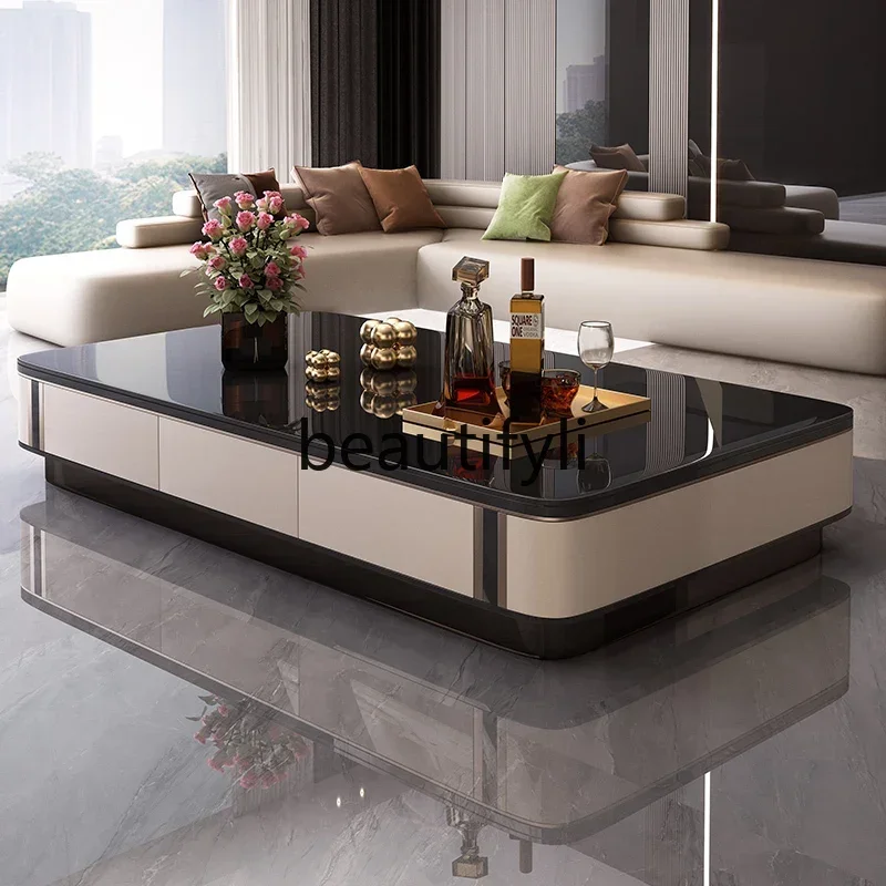 2003Medieval style coffee table living room light luxury high-end tea table black glass 1.6 meters coffee table