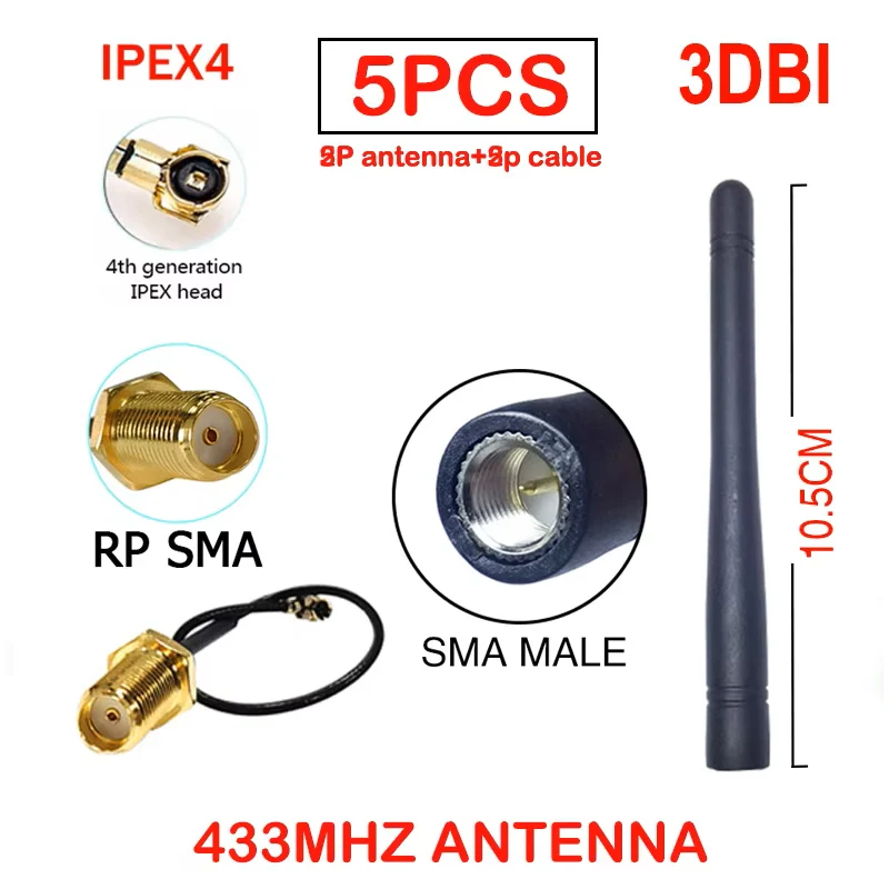 

EOTH 433mhz antenna 3dbi sma male lora antene signal receiver pbx iot module lorawan antena ipex 4 MHF4 21cm pigtail