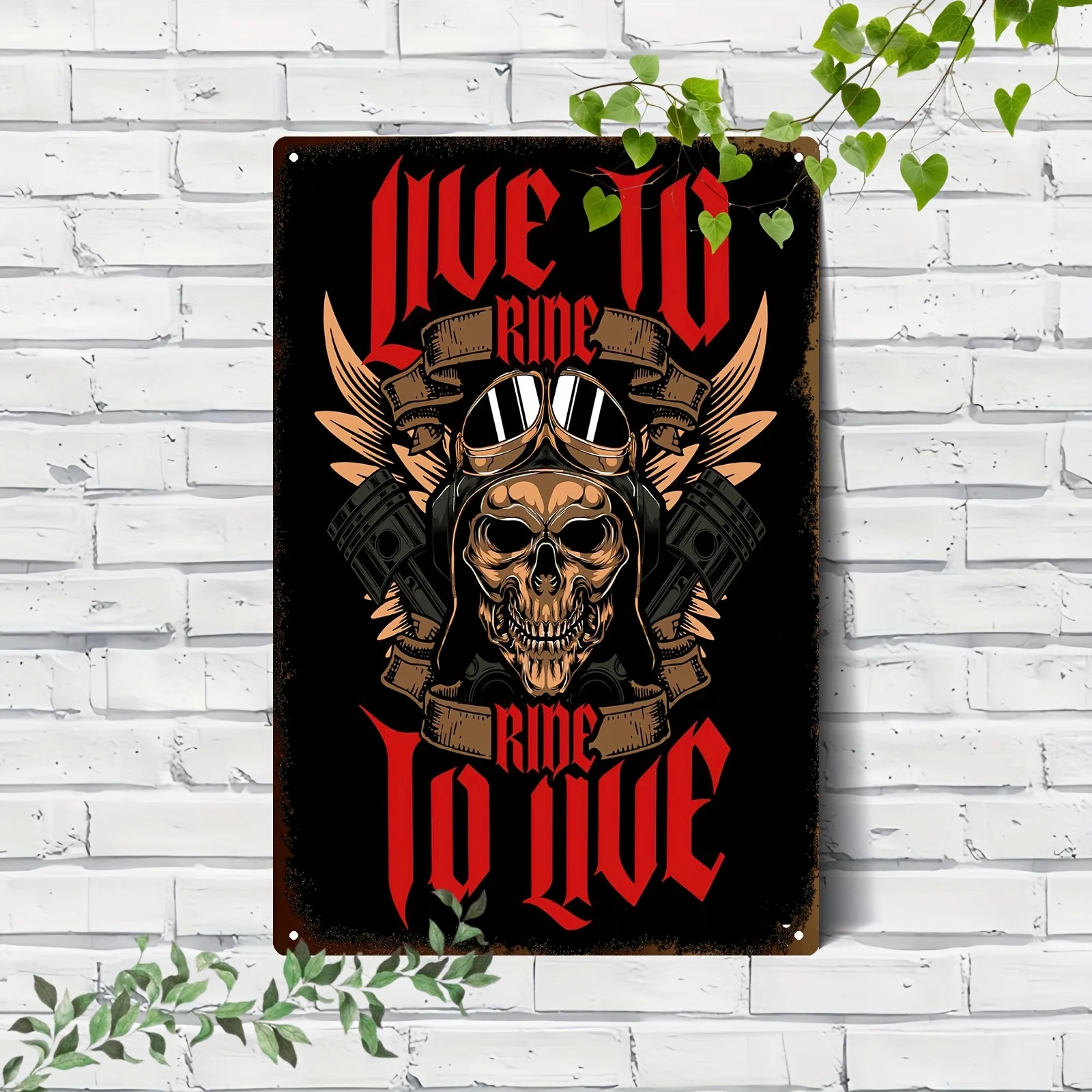  Vintage Aluminum Metal Sign Wall Art - Edgy Skull & Wings Design with 