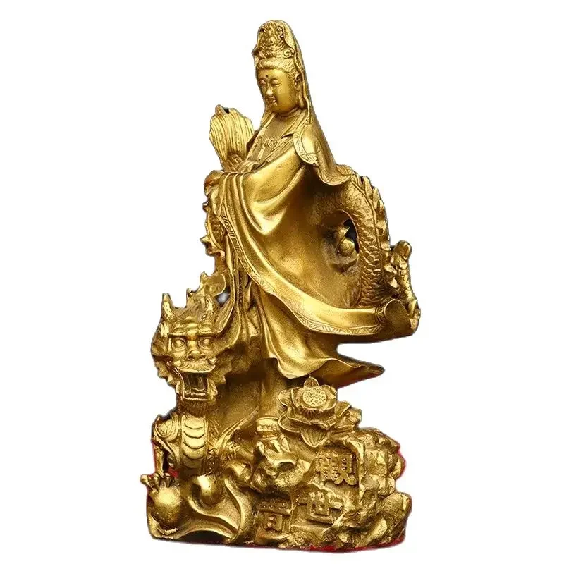 Brass Royal Dragon Guanyin Bodhisattva Ornament Riding Dragon Home Brass Guanyin Goddess Buddha Ornament