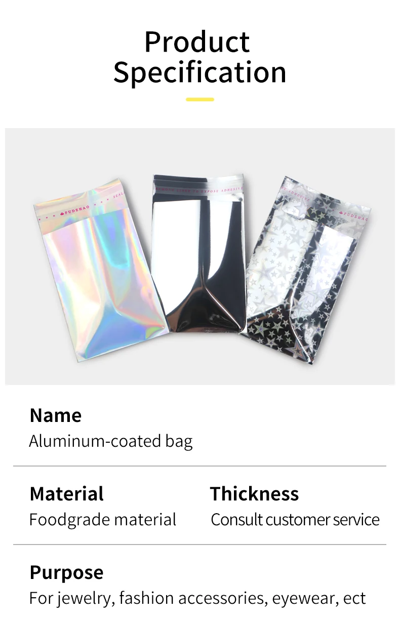 100 Stück Selbstklebende Metallisierte Beutel Aluminiumfolie-Taschen für Geschäftsverpackungen Schmuck Karten Plastiktüten – Detail 2