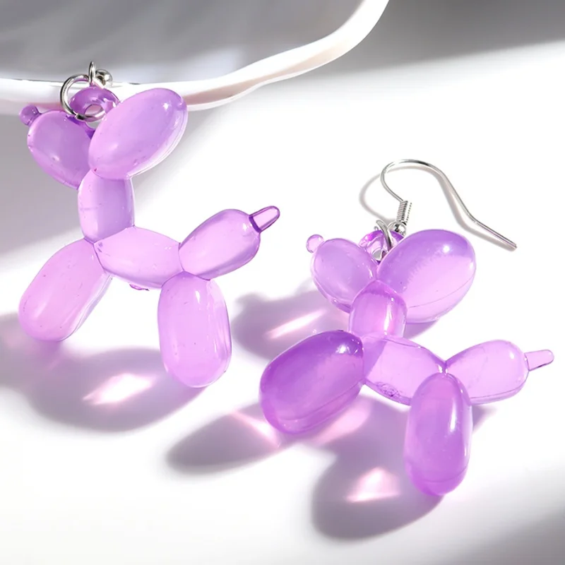 Cute Acrylic Colorful Transparent Balloon Little Dog Drop Earrings Funny Cartoon Animal Dangle Hooks Earring Party Jewelry Gift