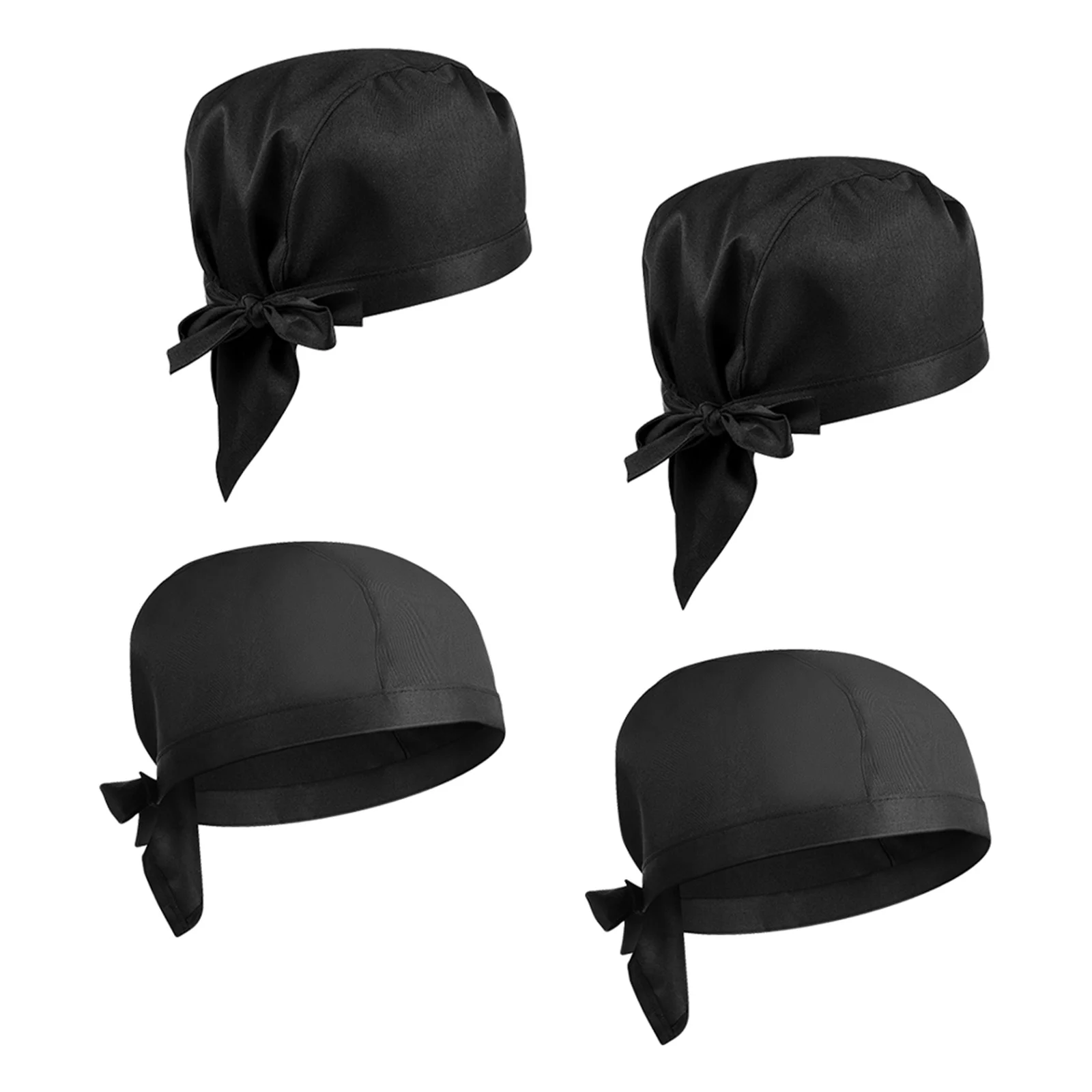 

4pcs Chef Turban Hats Black Adjustable Cook Hat for Men Women Quick Drying Kitchen Restaurant Workwear Uniform