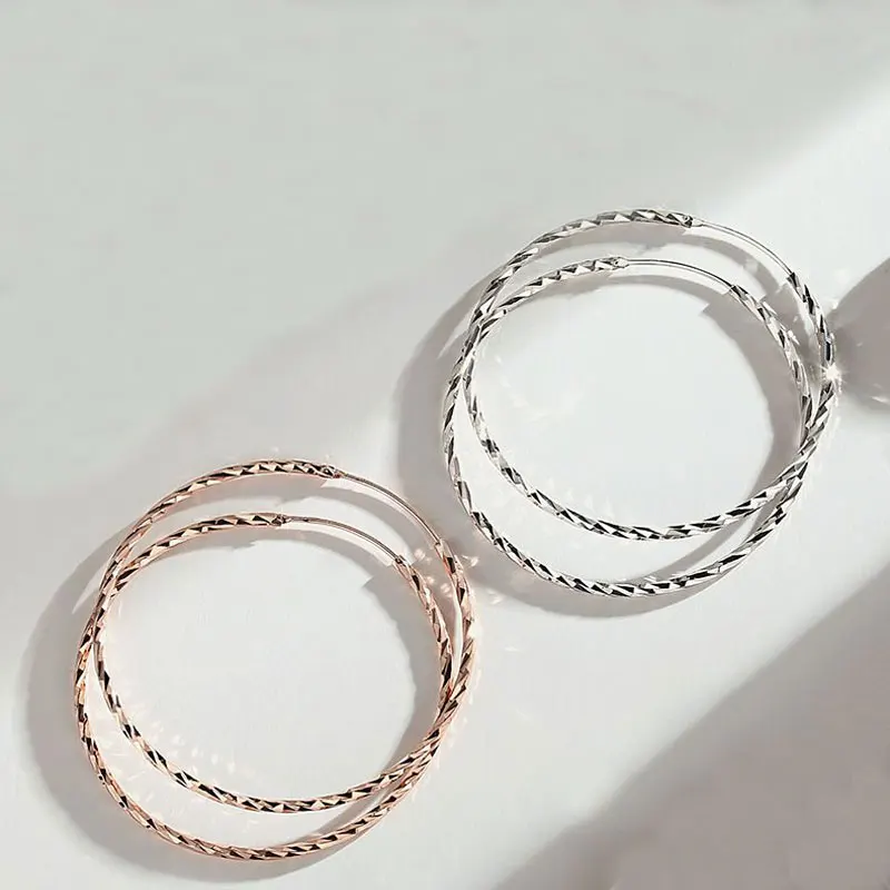 Somilia - Sterling Silver Women's Big Hoop Earrings, 30-60mm Diameter Glitter Earrings For Women New Fashion Jewelry Accessories