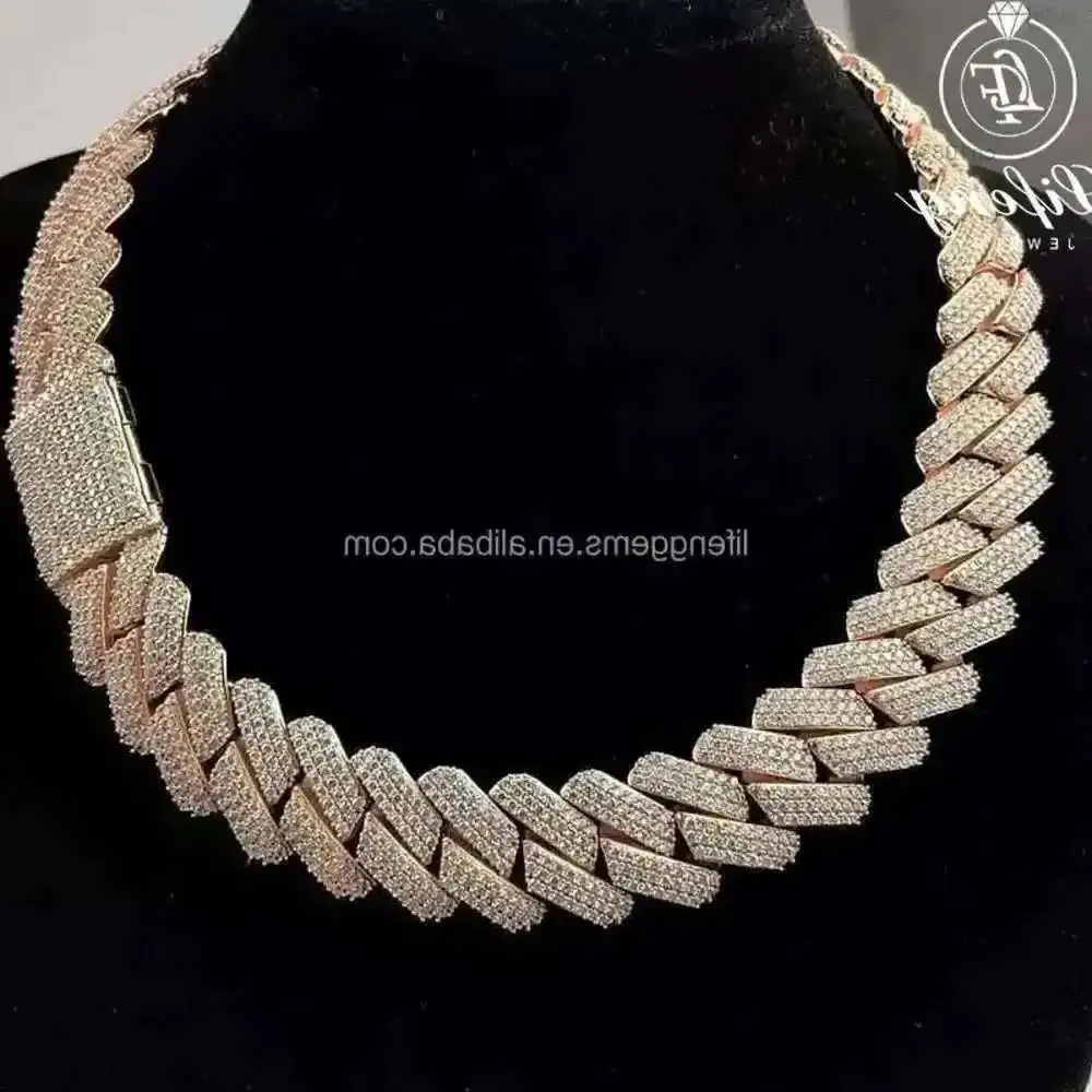 Lifeng Jewelry 18mm Vvs Moissanite Cuban Link Chain Iced Out 925 Silver Diamond Men Moissanite Necklace