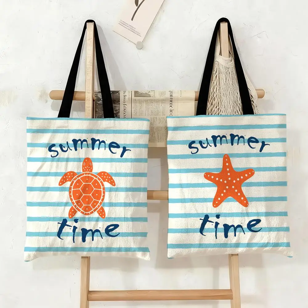 Summer Time Simplicity Storage Bags Large Eco Friendly Capacity Canvas Shopping Bag Shoulder Handbag Daily Use