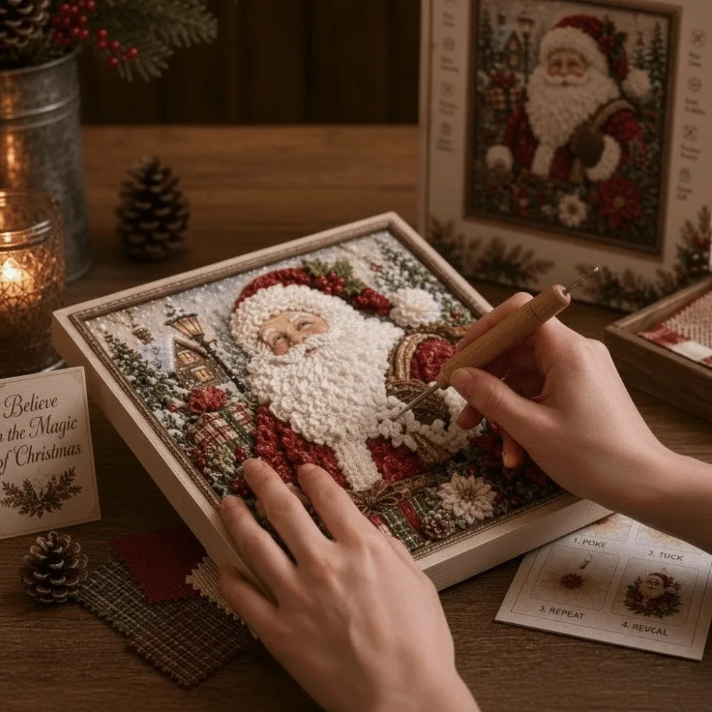 No Sewing Christmas Poke Art Easy Make Thick Board Snowman Ornament DIY Pre-Cut Poke Pen 3D Festive Plaque Handcrafted Gifting