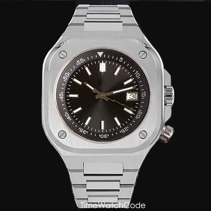 Tandorio Designed Automatic Watch for Men NH35 Movement Big Square Sapphire Crystal GMT Rotating Chapter Ring Luminous 42mm