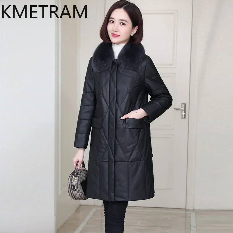 Real Sheepskin Puffer Jacket Women Luxury Long Down Coats 2024 New in Outerwears Winter Clothes Fox Fur Collar Coat пуховик