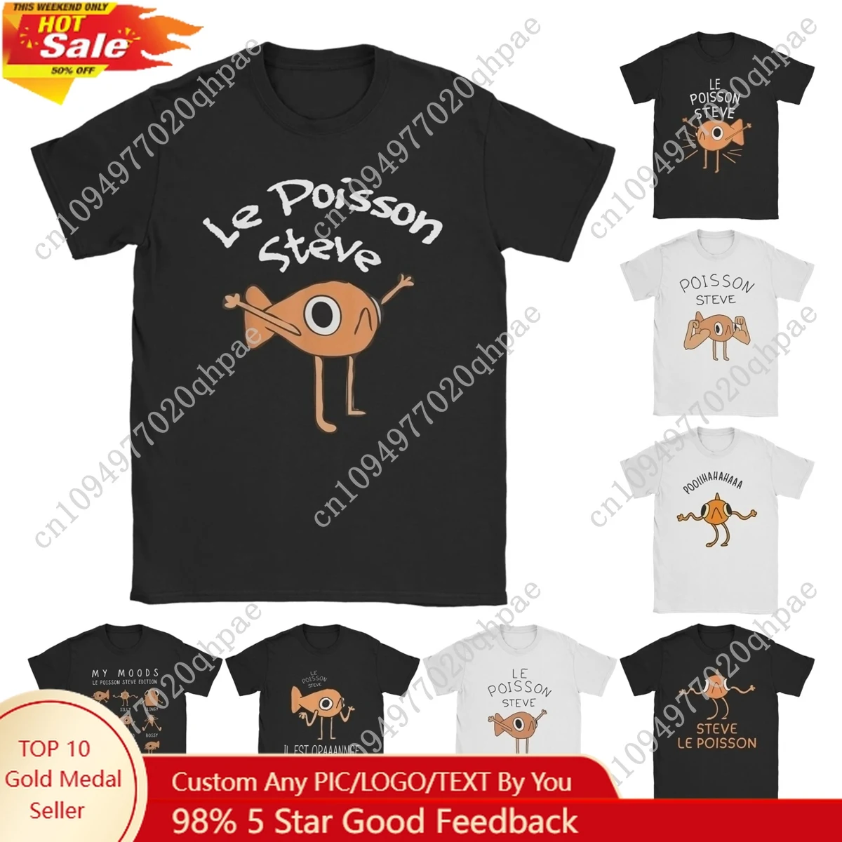 

Men's Funny Fish Le Poisson Steve Meme T Shirts Trending Pure Cotton Clothes Funny Short Sleeve Round Neck Tees Printed T-Shirts
