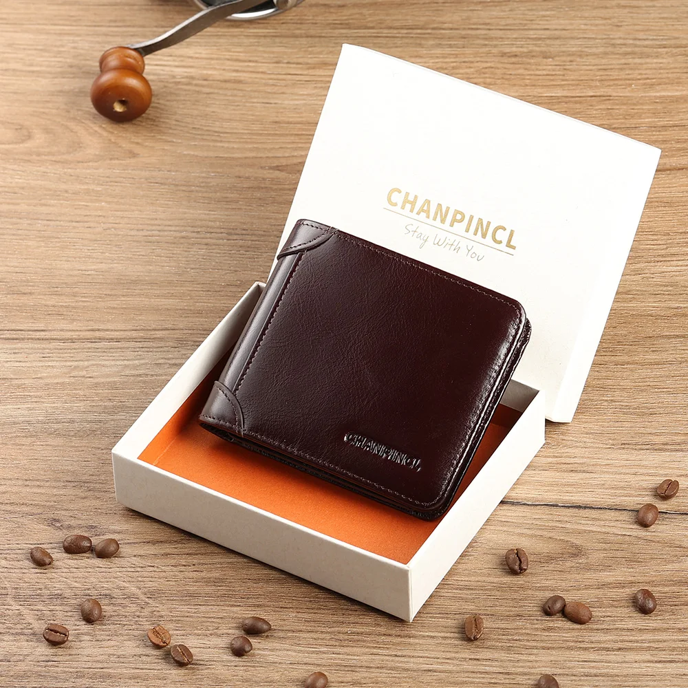 

【Genuine Cow Leather】CHANPINCL Brand Men Wallet Luxury Short Tri-Fold First Layer Cowhide Purse Male Business Horizontal Fashion