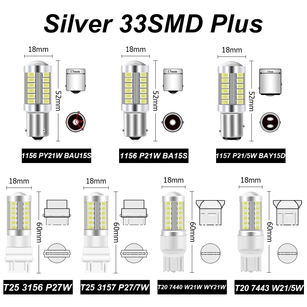 2X BA15S P21W P21/5W BAU15S PY21W W21W WY21W T20 3157 3156 5730 5630 33SMD LED Bulb Brake Reverse Turn Signal Light Ice Blue 12V