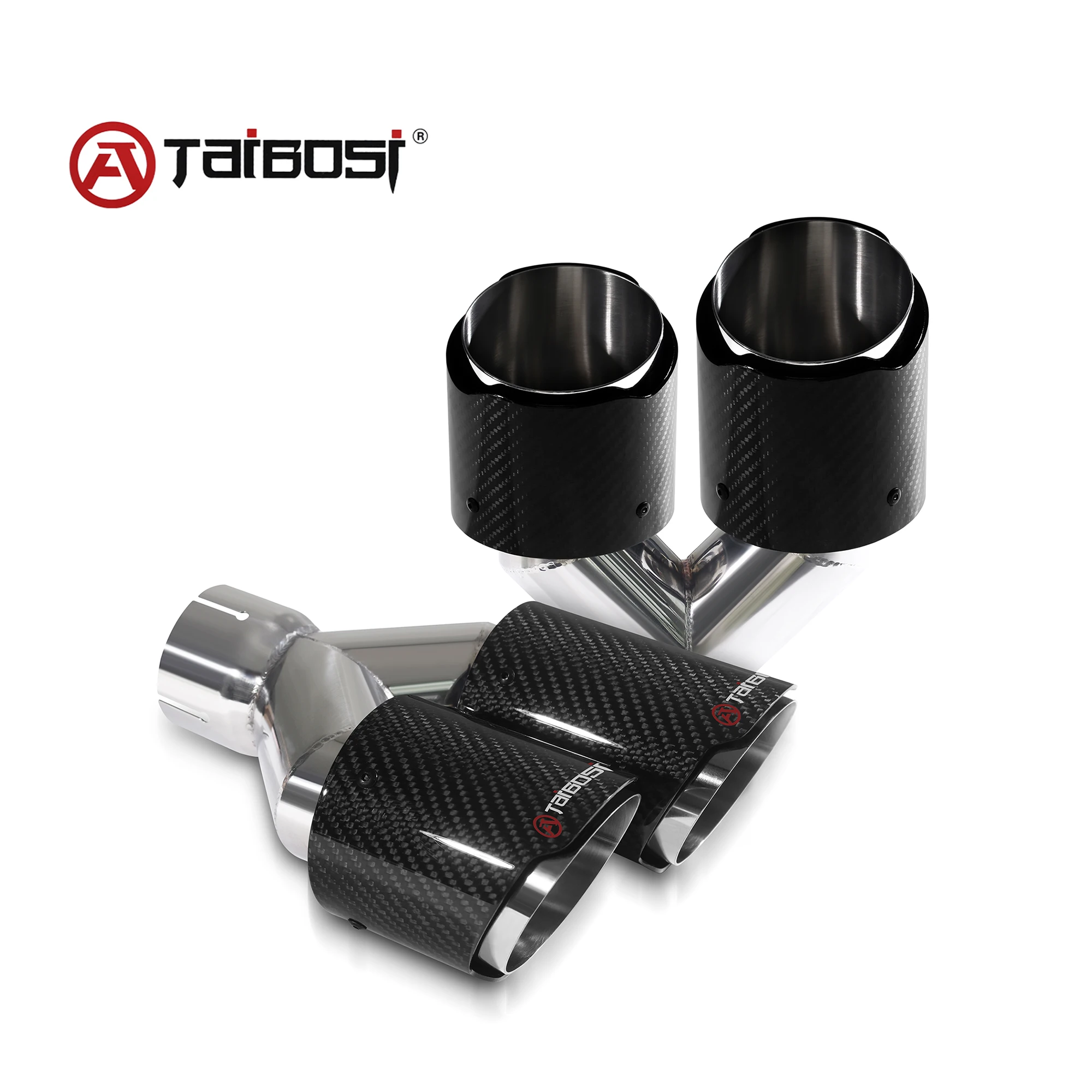 

1 Pcs Taibosi Universal Y Shape Car Exhaust Muffler Tips Glossy Finish Straight Edge Carbon Fiber Clamp Double Exit Nozzle Tip