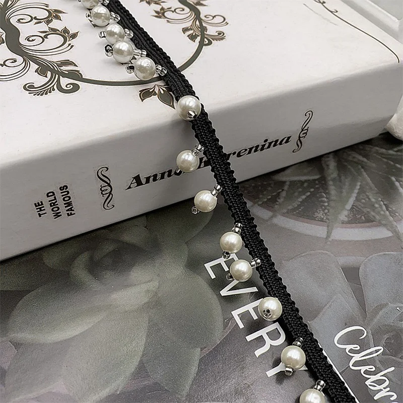 1.5cm Wide Black White Beaded Handmade Ribbon Wedding Dress Collar Neckline 3D Lace Applique DIY Trim Guipure Sewing Decoration