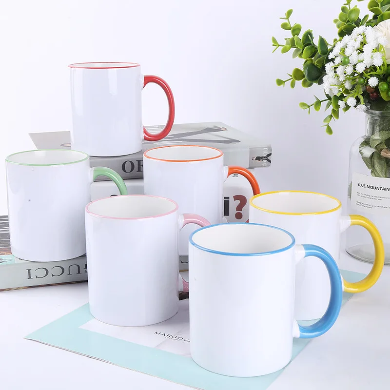 Blank Ceramic Mug with Color Handle, for Sublimation