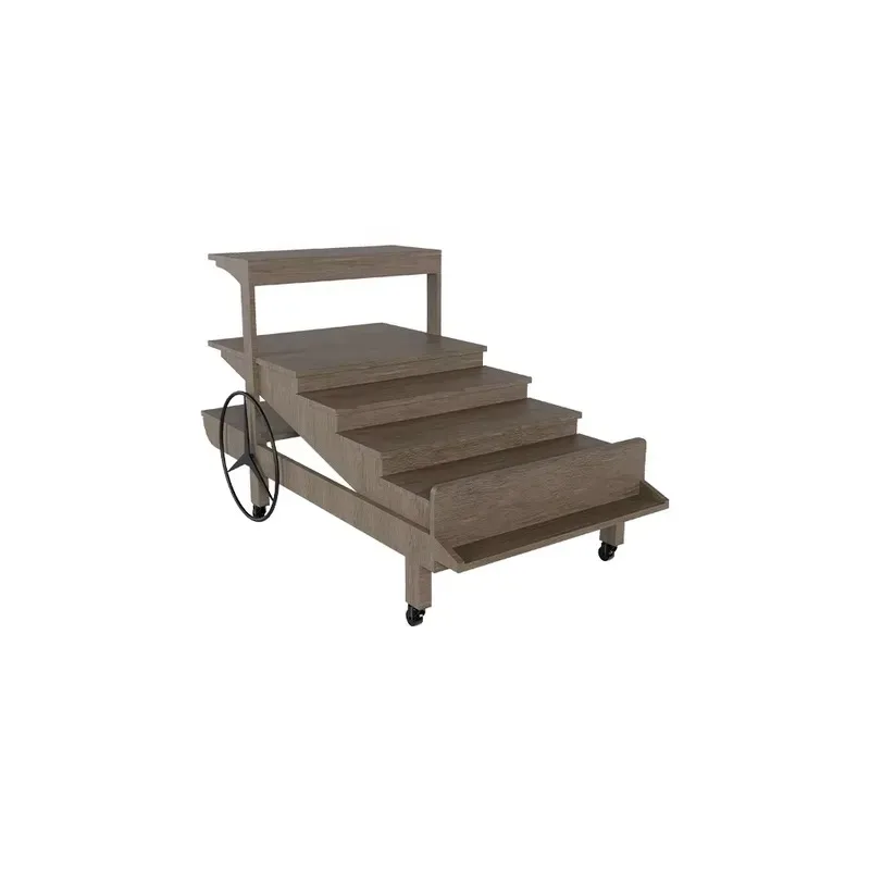 Commercial Metal Wood Multi Layer Wheeled Display Shelf for Supermarket Fruit Vegetable Store