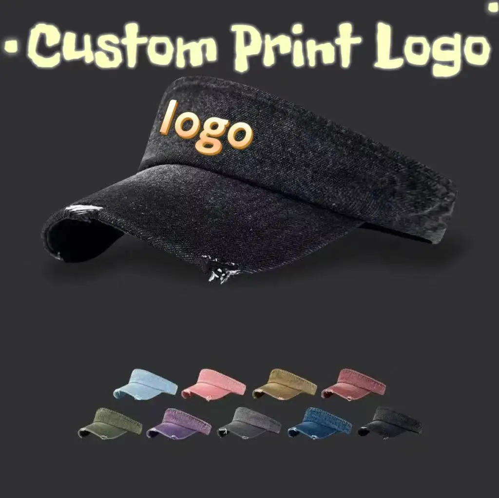 Customized Printed Logo Retro Denim Empty Top Hat Men's And Women's Sun Shading And Sun Protection Sports No Top Duck Tongue Cap