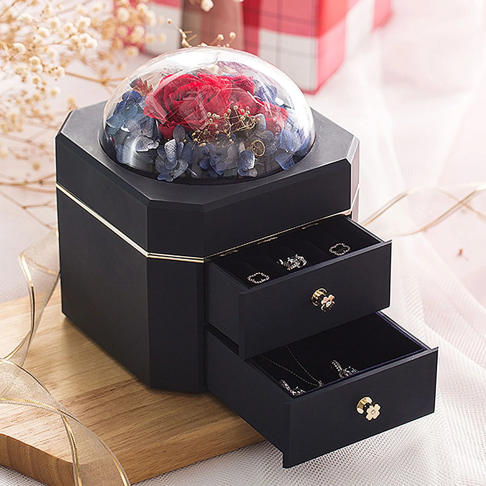 High End Preserved Fresh Flower Jewelry Box for Women Valentine