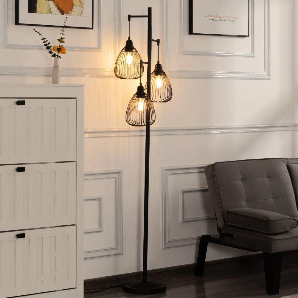 66.1 بوصة فرع الطابق الإنارة شجرة تصميم متعدد رئيس مصباح عكس الضوء الإضاءة المحيطة غرفة المعيشة الزاوية ديكور قاعدة معدنية