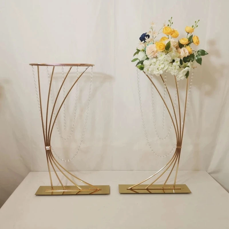 Shiny Gold Flowers Stand, Wedding Centerpiece Decoration, Event Party Display Stand, Tall Metal Road Lead, 84cm, 33 