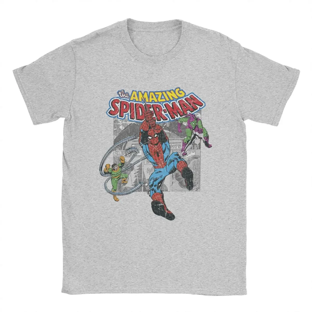 Disney Marvel Spiderman Retro Comic Collage Men T Shirts Unique Tee Shirt Short Sleeve T-Shirts Pure Cotton Gift Idea Tops