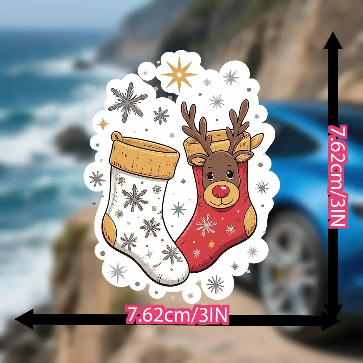 

3 шт., рождественские чулки и наклейка с оленями для автомобиля, мотоцикла, наклейка с изображением с изображением снежинки, экстерьера автомобиля, праздничная личность