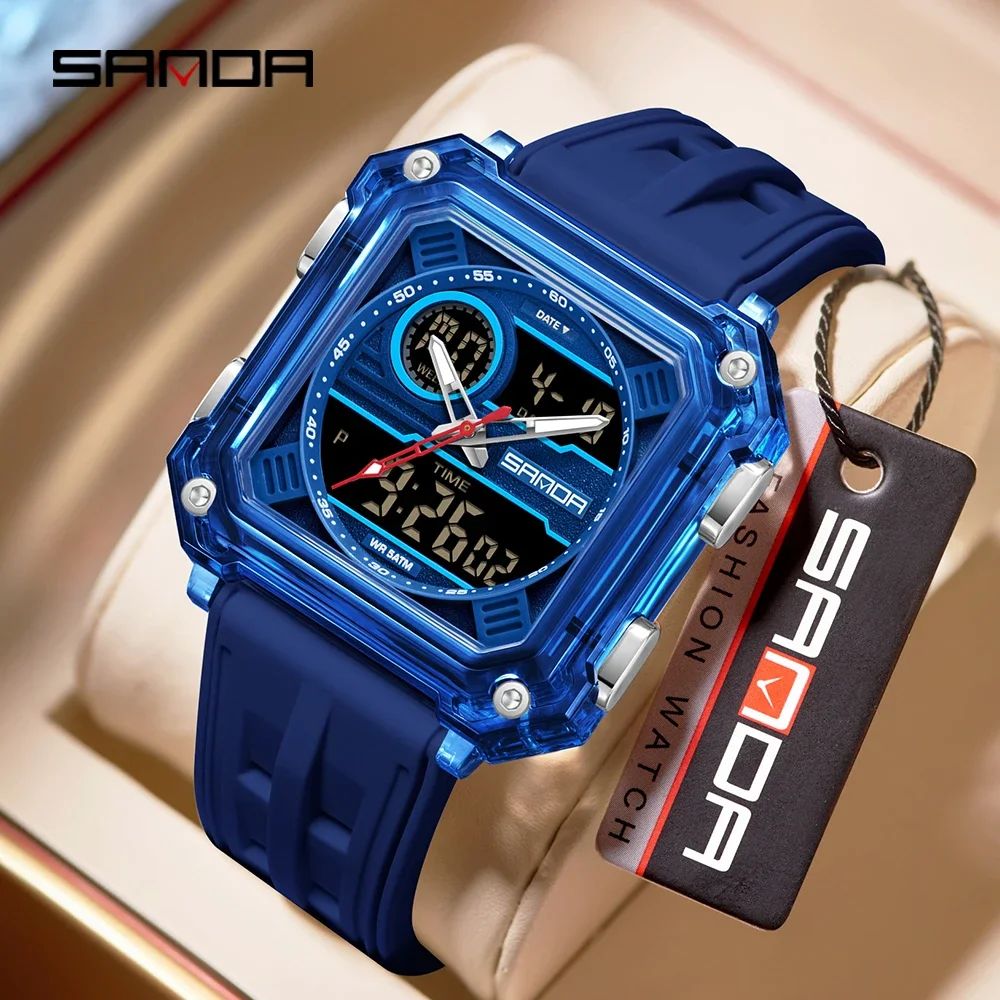 Fashion SANDA Top Brand New 6382 Men's Electronic Watch Dual Display Sports Waterproof LED Men's Timing Electronic Watch