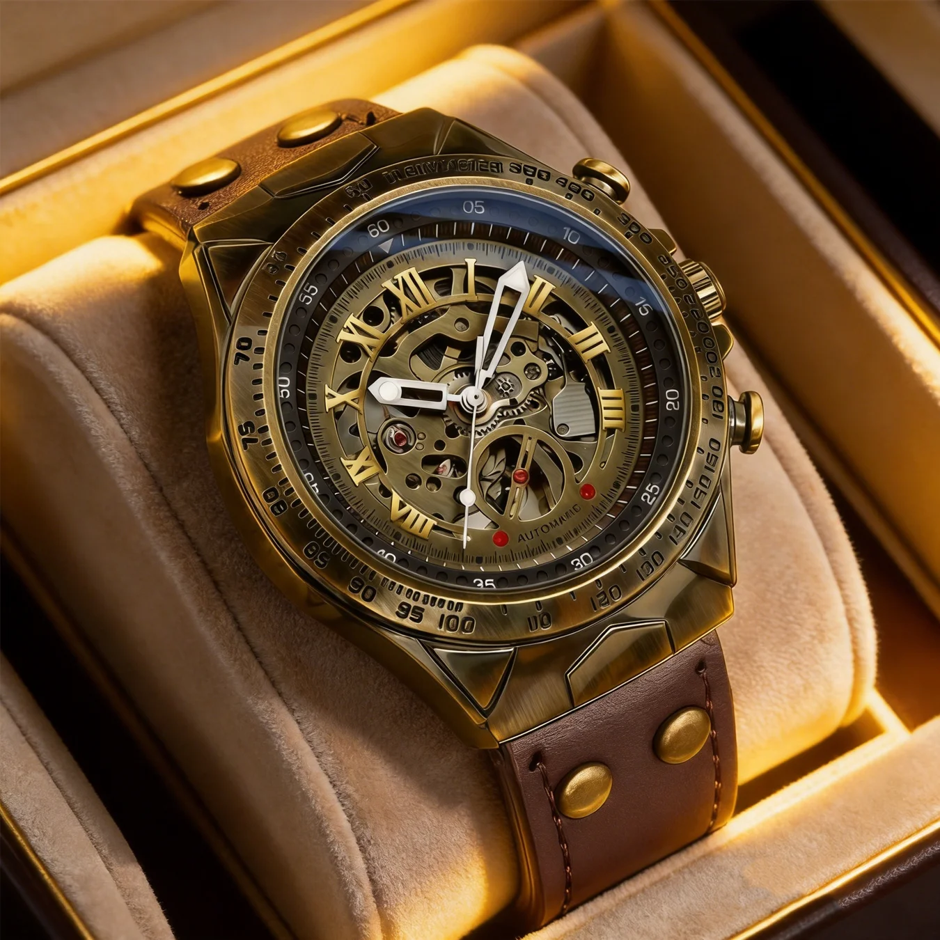 BINBOND Marke Vollautomatische Mechanische Uhr Business Herren Armbanduhr Lederarmband Römische Ziffern 30M Wasserdicht Festtagsgeschenk