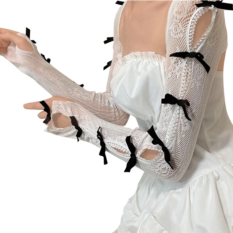 

Lace Arm Sleeves Y2k Distressed Arm Warmer Long Fingerless Gloves