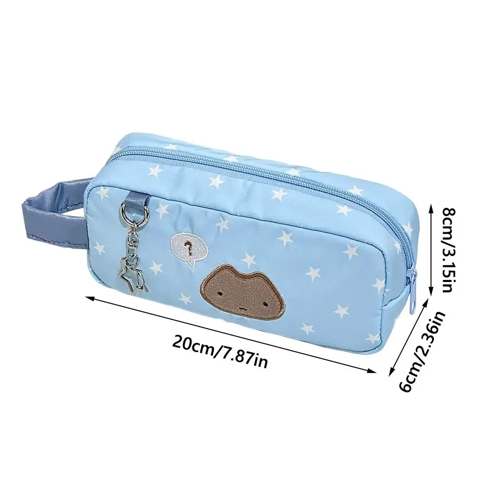 Bolsa para bolígrafos azul multifuncional con diseño de gato y estrella, estuche para lápices de gran capacidad, organizador de papelería portátil de mano, regalo