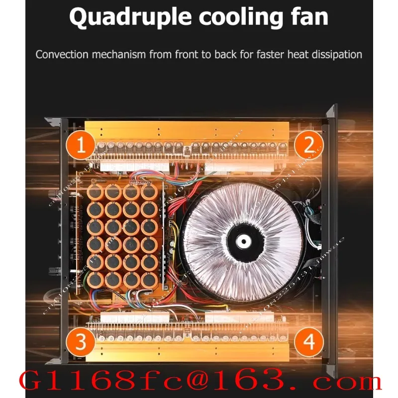 High Quality 4-channel 1000W 2U Class H Amplifier, 8-ohm High-intensity Bass Sound Professional Amplifier