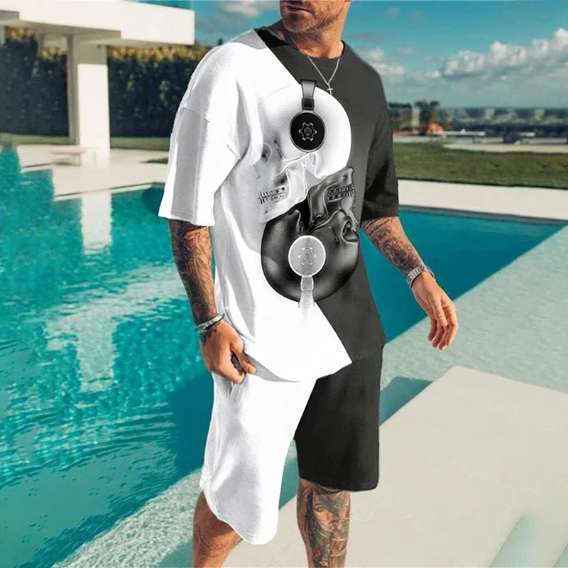 

Summer Casual Breathable Refreshing Sports Suit Fashionable Men's Suit 3D Printed Eye Pattern Oversized Men's Top Y2K Style