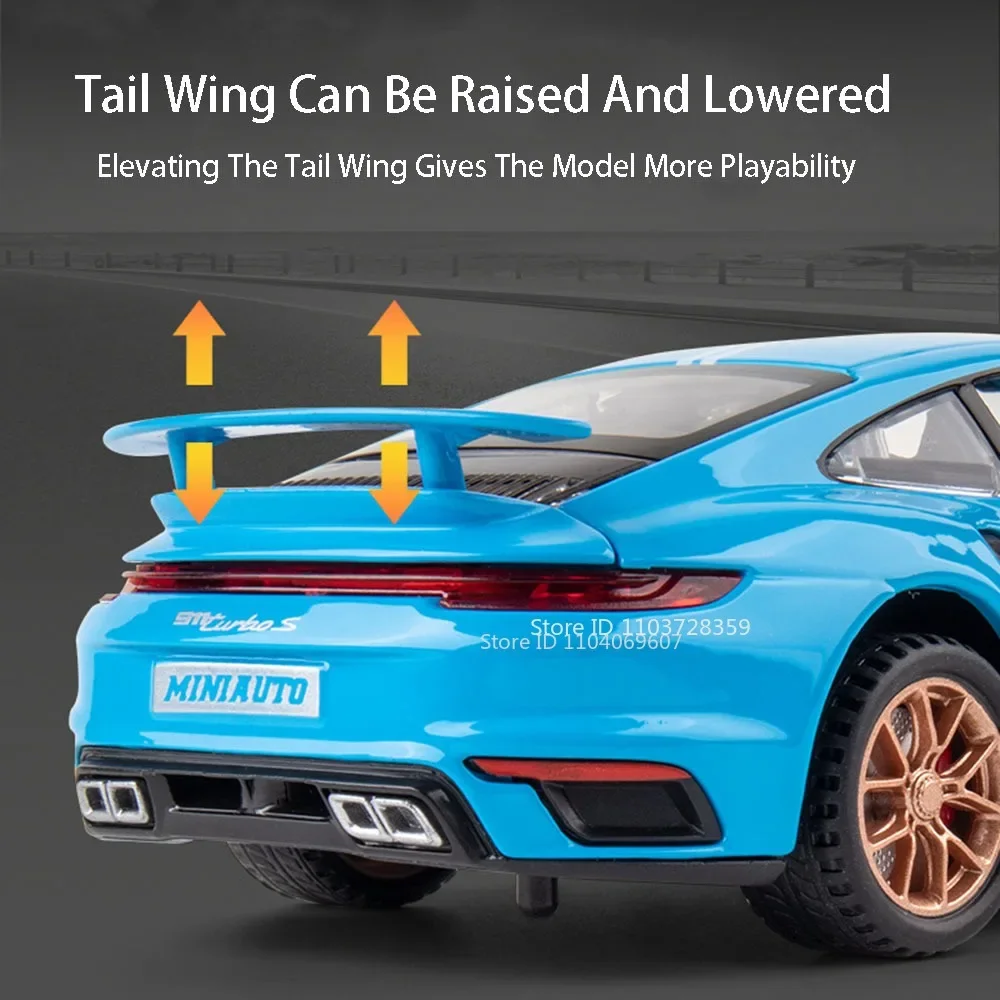 1:32 Scale 911 Turbo S Sports Car Model Toys Alloy Diecast Miniature Supercars Sound Light Doors Opened Pull Back for Kids Gifts