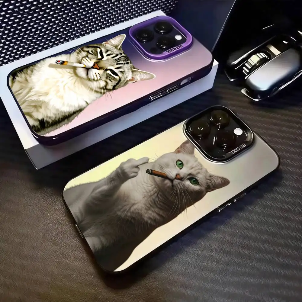 

Smoking cat Anti-Fall Luxury Printed Phone Case For iPhone 11/12/13/14/15/16/17 Plus, Pro, Pro Max & Air