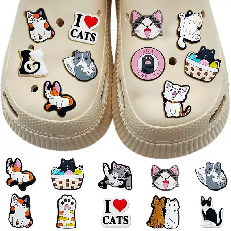 

20pcs Cute Cats Shoe Charms Accessories Orange Cat Shoe Decoration Claw Fish Bone Clog Pin for Women Grils Gift