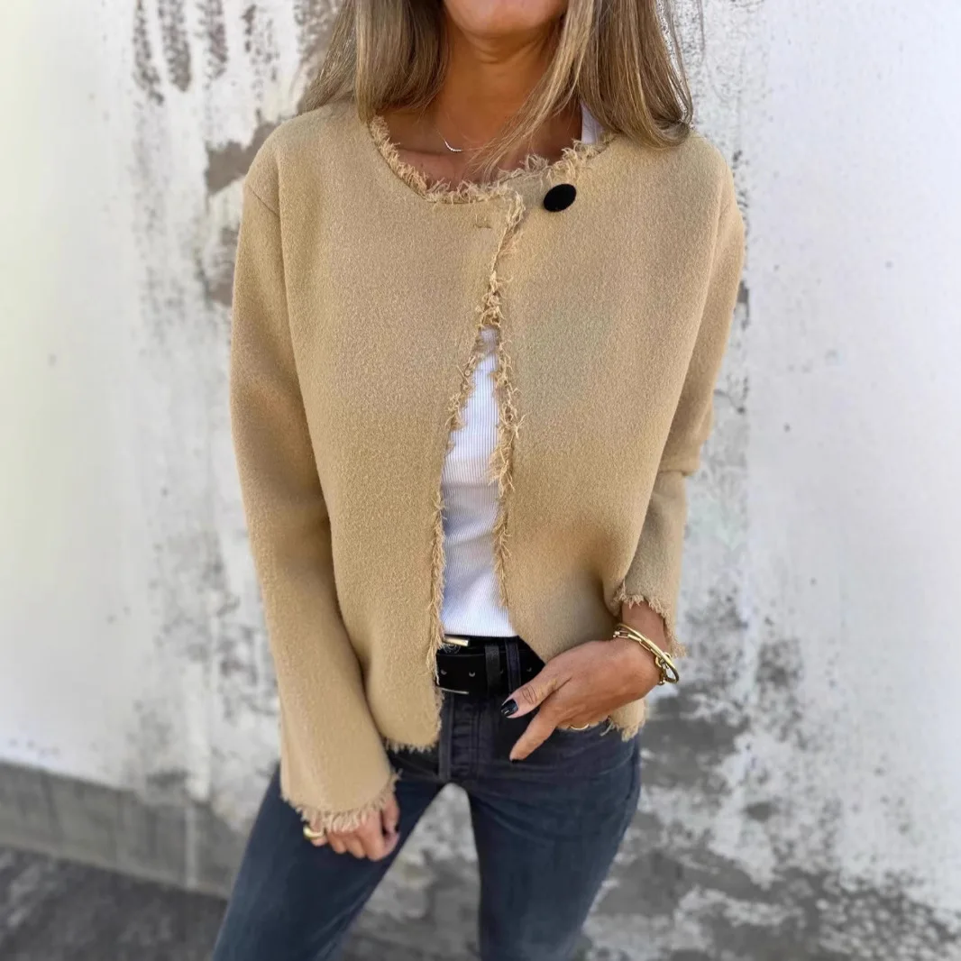 

Women Wool Coats Blends Jackets Round Neck Full Sleeve Coat Thick Warm Y2k Streetwear Jacket Elegant Outerwear Autumn Winter